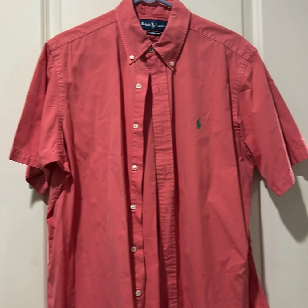 Ralph Lauren mens Classic Fit Button Down Short Sleeve Shirt size L coral pink